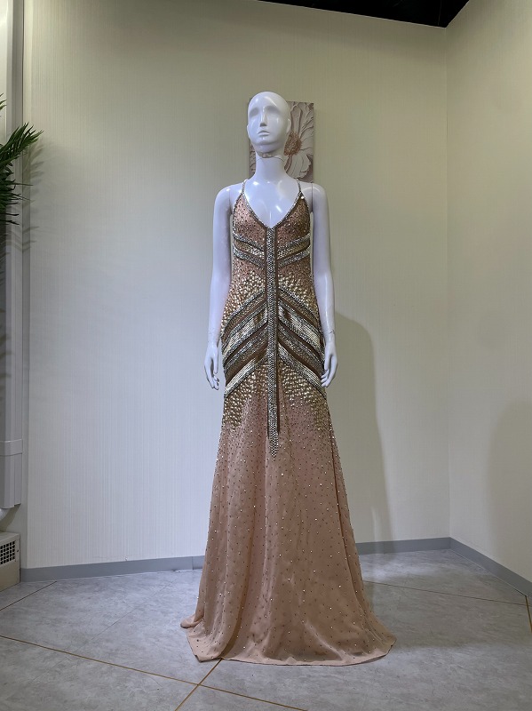 【レンタルドレス 4679】シルバースタッヅパイピングスパンコールビジューマーメイドロングドレス ピンク【ELISABETTA FRANCHI】
